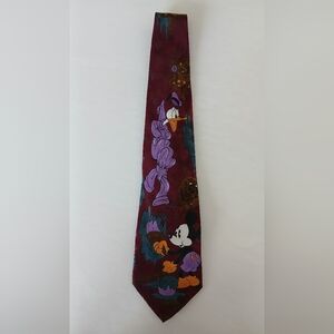 Vintage Mickey Unlimited Men’s Tie Burgundy Mickey Painting & Donald Duck Design